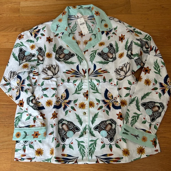 NWT Anthropologie women’s Pajama Set - Mint Green and White Floral - Picture 2 of 8